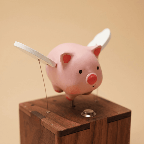 Riyumyi Handcrafted Wooden Angel Pig Automaton