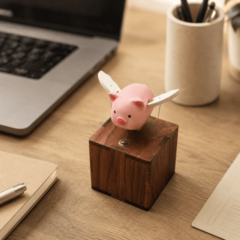 Riyumyi Handcrafted Wooden Angel Pig Automaton