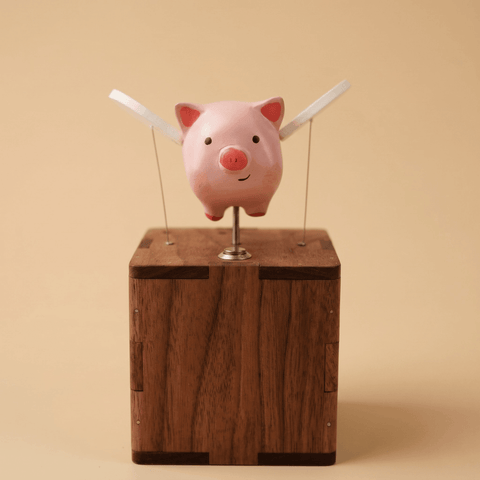 Riyumyi Handcrafted Wooden Angel Pig Automaton